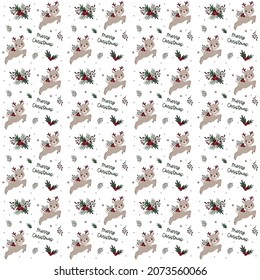 Christmas reindeer seamless pattern. Cute winter vector background. Wrapping paper and textile design