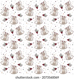 Christmas reindeer seamless pattern. Cute winter vector background. Wrapping paper and textile design