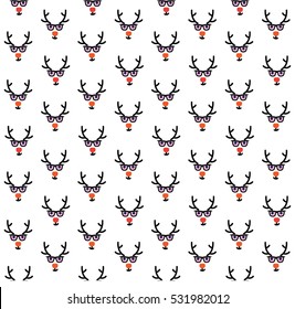 Christmas Reindeer Seamless pattern. Rein Deer wearing glasses background. vector illustration.