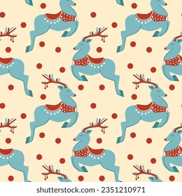 Christmas reindeer seamless pattern. Vector, flat style. Perfect for textile, wallpaper or print design.