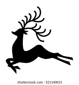 Christmas reindeer silhouette on the white background.Vector illustration of a black reindeer isolated on white background