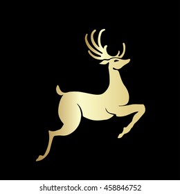 Christmas reindeer silhouette. Vector illustration. Greeting card