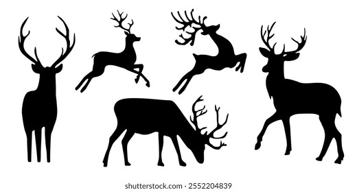 christmas reindeer silhouettes. Black silhouette