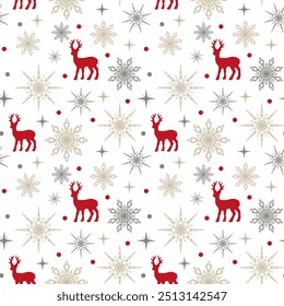 Christmas Reindeer and snowflake Seamless pattern. Christmas Reindeer and snowflake on a white background