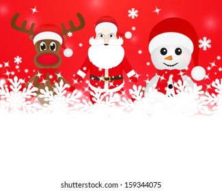 Christmas reindeer, snowman and Santa Claus in a forest 