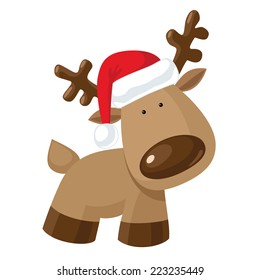 Christmas Reindeer Standing In Santa`s Hat 