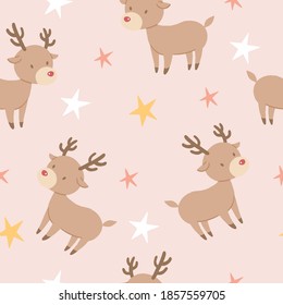 Christmas reindeer and star seamless pattern