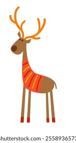 Christmas reindeer in sweater. Colorful vector isolated illustration on the white background