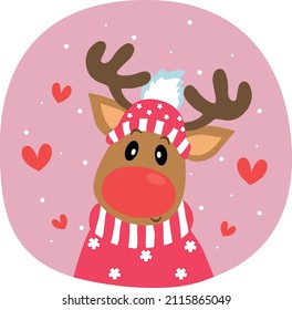 Christmas reindeer in sweater and hat. Vector image suitable for printing.