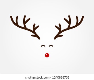 Christmas reindeer symbol, antlers and red nose illustration.