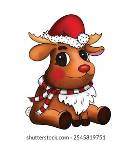 Christmas Reindeer Toy. Cute reindeer toy dressed in a Santa hat and scarf. Perfect for holiday decorations and illustrations.