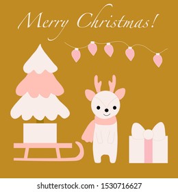 Christmas reindeer, christmas tree, vector illustration, perfect to use on the web or in print