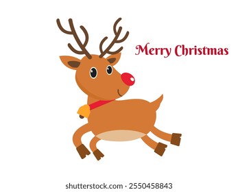 A Christmas reindeer vector jumping alone in the snow. This illustration captures a moment of simple joy during Christmas. 