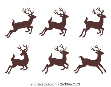 Christmas Reindeer Vector Set, Festive Holiday Deer Illustrations, silhouette design vector