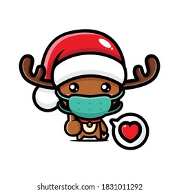 Christmas reindeer wearing mask vector design