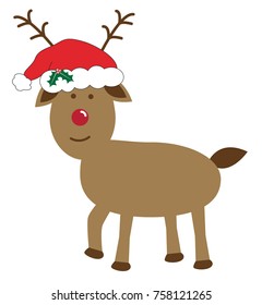 Christmas Reindeer Wearing Santa Hat