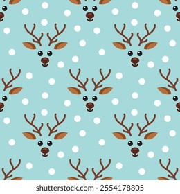Christmas reindeer winter seamless pattern. Vector illustration.