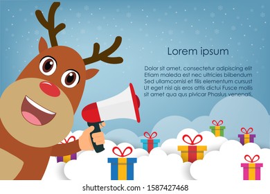Christmas reindeer in winter. Vector illustration