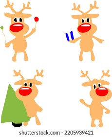 Christmas reindeers set: reindeers with three, gifts and balloons