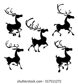 Christmas reindeers silhouettes on the white background. Deer's poses, big horns. Muscular bucks. Isolated stock vector