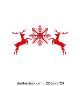 Christmas Reindeers and snowflake. Flat design, vector.