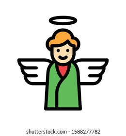 Christmas related cute angel girl with wings avatar with editable stroke