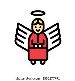 Christmas related cute angel girl with wings avatar with editable stroke