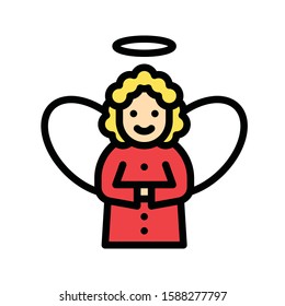Christmas related cute angel girl with wings avatar with editable stroke