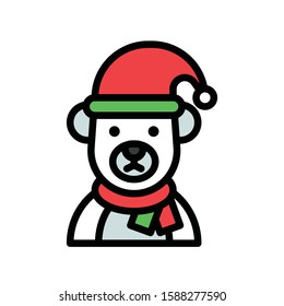 Christmas related cute bear with hat and scarf avatar with editable stroke