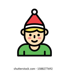 Christmas related cute boy with santa hat avatar with editable stroke