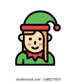 Christmas related cute girl with elf costume avatar with editable stroke