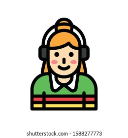 Christmas related cute girl with headphone avatar with editable stroke