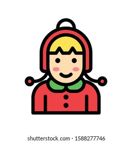 Christmas related cute girl with scarf avatar with editable stroke