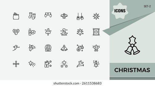 Christmas related icon. Contains related to season, winter, gift, santa and more. Modern vector illustration. Holiday vector line icon set. Editable vector. Pixel perfect.