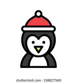 Christmas related penguin with santa hat avatar with editable stroke