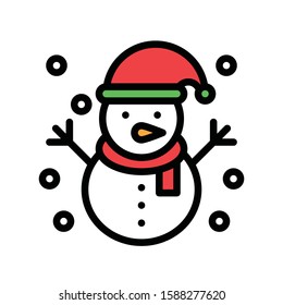 Christmas related snowman with hat and scarf avatar with editable stroke