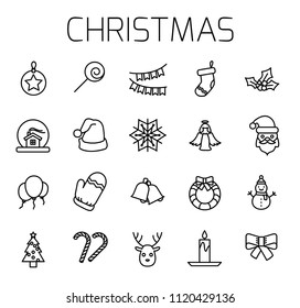 Christmas related vector icon set. Well-crafted sign in thin line style with editable stroke. Vector symbols isolated on a white background. Simple pictograms.