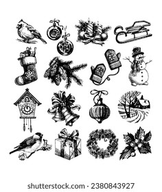 Conjunto de iconos vectoriales relacionados con Navidad. 
Símbolos vectoriales aislados en un fondo blanco.