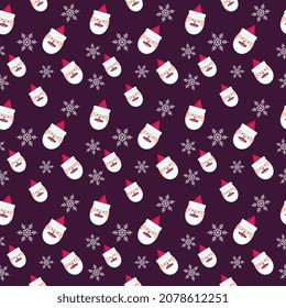 Christmas repeat pattern created with elements like Santa and snowflakes, Hand drawn vector repeat pattern for textile, fabric, gift wrapper, packaging and web backdrop.