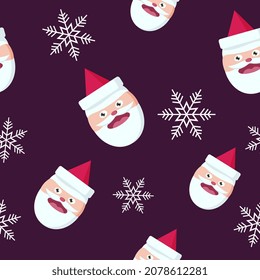 Christmas repeat pattern created with elements like Santa and snowflakes, Hand drawn vector pattern swatch for textile, fabric, gift wrapper, packaging and web backdrop.