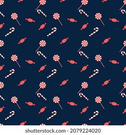 Christmas repeat pattern created with elements like candy, candy cane and lollipop on dark background, Hand drawn vector repeat pattern for textile, fabric, gift wrapper, cloths, wallpaper and banner.