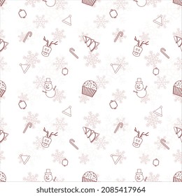 Christmas repeat pattern created with Christmas object outline shapes, Seamless Christmas pattern.  