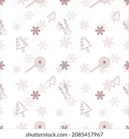 Christmas repeat pattern created with Christmas object outline shapes, Seamless Christmas pattern.  