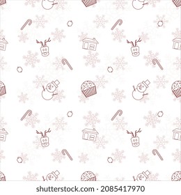 Christmas repeat pattern created with Christmas object outline shapes, Seamless Christmas pattern.  
