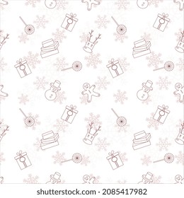 Christmas repeat pattern created with Christmas object outline shapes, Seamless Christmas pattern.  