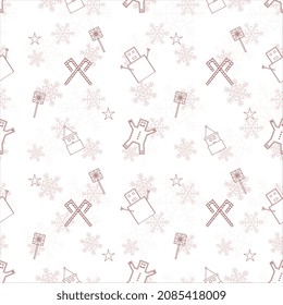Christmas repeat pattern created with Christmas object outline shapes, Seamless Christmas pattern.  