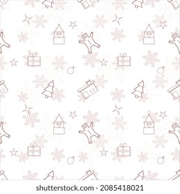Christmas repeat pattern created with Christmas object outline shapes, Seamless Christmas pattern.  