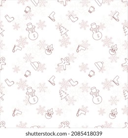 Christmas repeat pattern created with Christmas object outline shapes, Seamless Christmas pattern.  