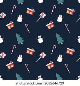 Christmas repeat pattern created with sharp corner Christmas objects, seamless pattern. 