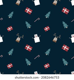Christmas repeat pattern created with sharp corner Christmas objects, seamless pattern. 